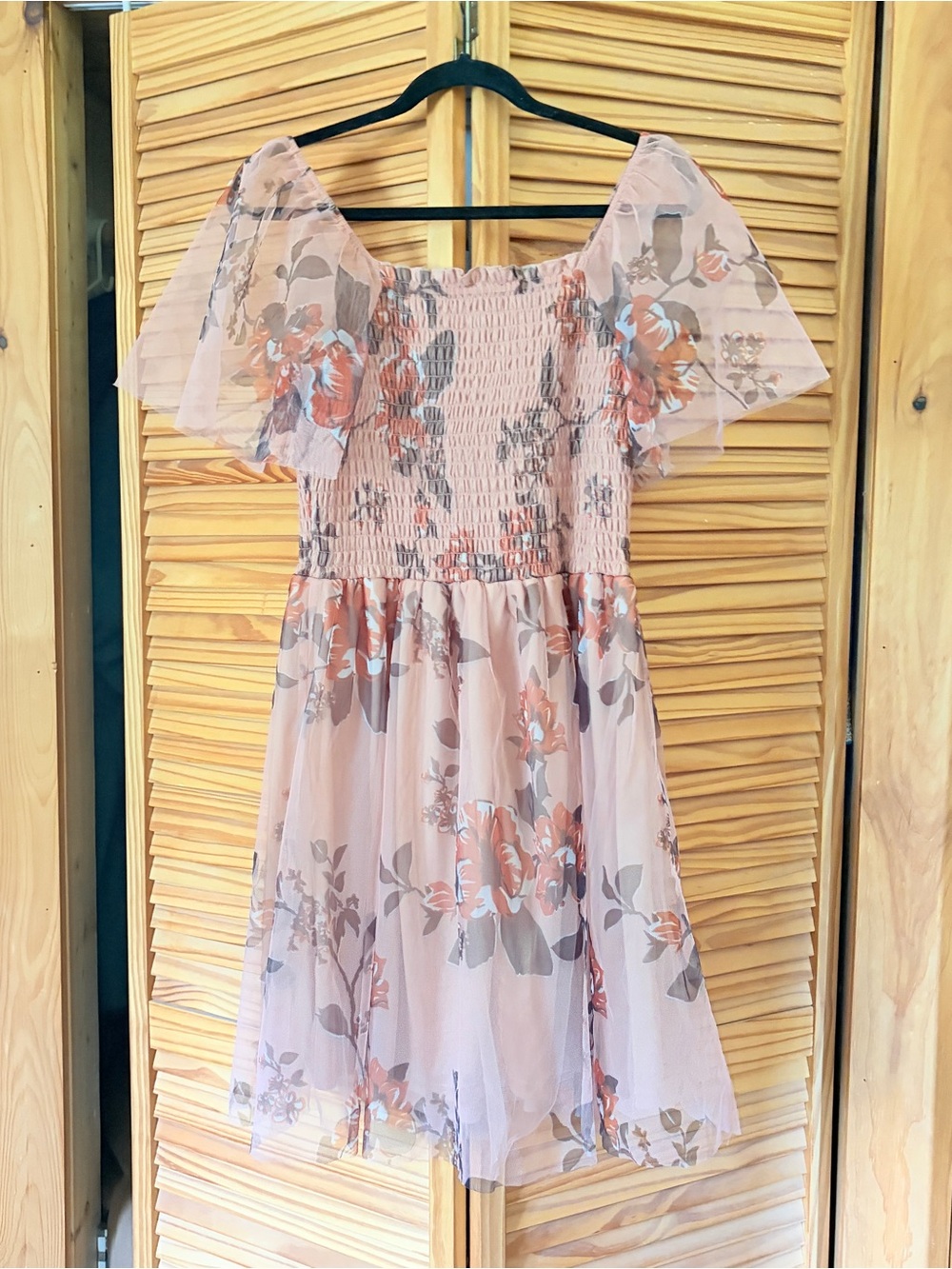 Baltic Born Tivoli Tulle Blush Floral Smocked Dress with Flutter Sleeves